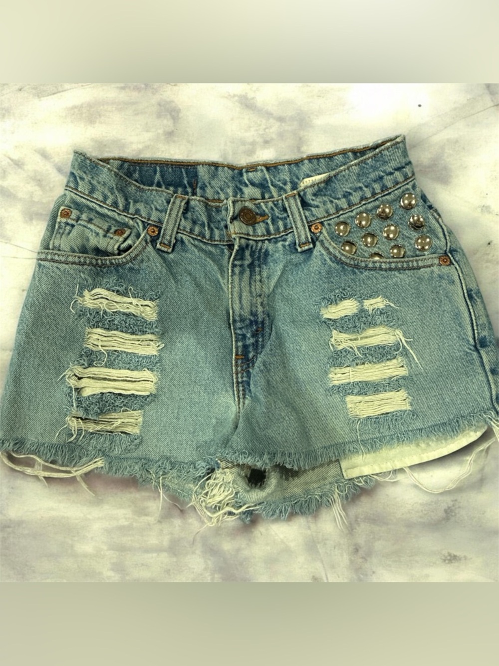Levi's Light Blue Distressed Studded Denim Shorts